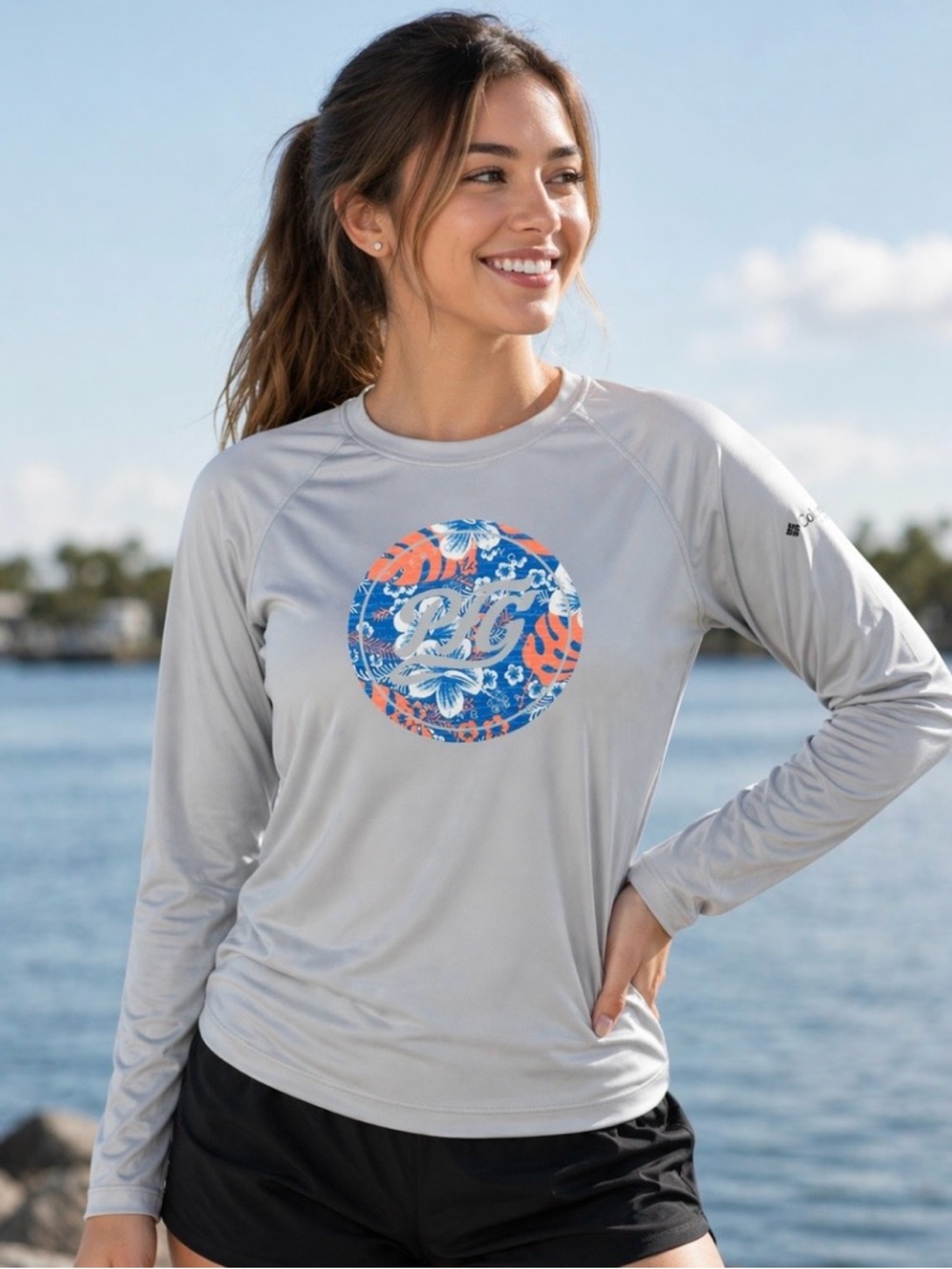 Light Gray Graphic Sun-Protective Long-Sleeve Top